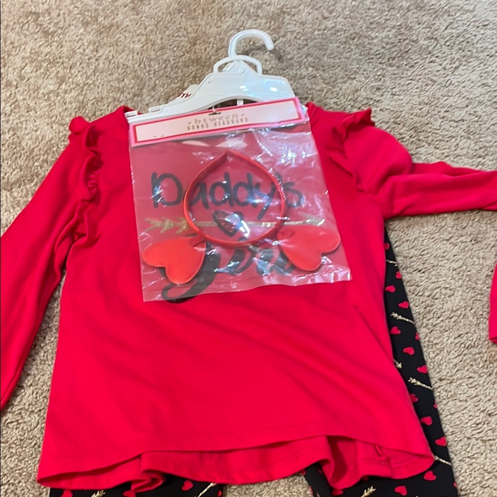 Valentines Day Long Sleeve Top and Black Heart Leggings Set